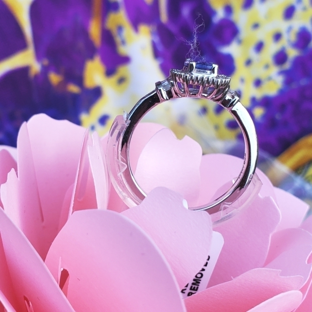 Tanzanite Diamond Halo Ring Platinum Over Sterling Silver - Picture 8 of 9